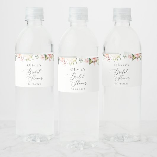 Roze bloemen, witte bloemen, Boho, Vrijgezellenfee Waterfles Etiket (Flessen)