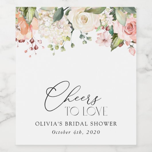 Roze bloemen, witte bloemen, Boho, Vrijgezellenfee Wijn Etiket (Enkel label)