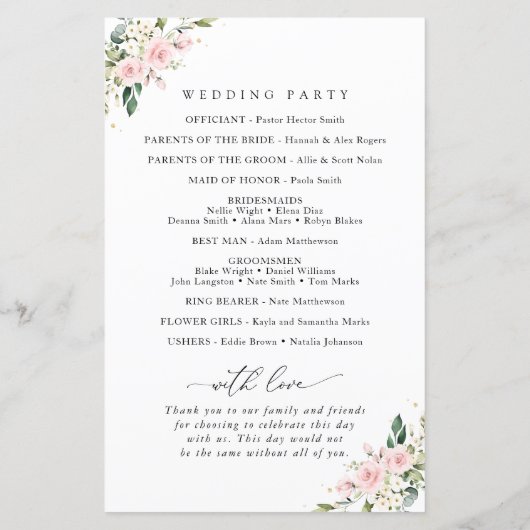 Roze bloemen, Witte bloemen, Boho, Weddenprogramma (Achterkant)
