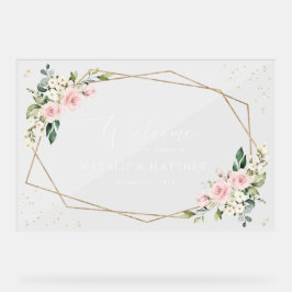 Roze bloemen, Witte bloemen, Boho, Weddenschap Acryl Bord