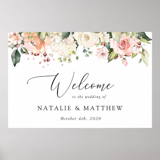 Roze bloemen, Witte bloemen, Boho, Weddenschap Poster (Voorkant)