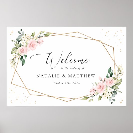 Roze bloemen, Witte bloemen, Boho, Weddenschap Poster (Voorkant)