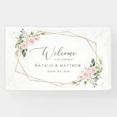 Roze bloemen, Witte bloemen, Boho, Weddenschap Spandoek (Horizontaal)