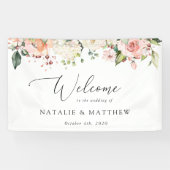 Roze bloemen, Witte bloemen, Boho, Weddenschap Spandoek (Horizontaal)