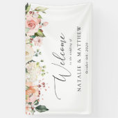 Roze bloemen, Witte bloemen, Boho, Weddenschap Spandoek (Verticaal)