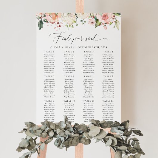 Roze Bloemen, Witte Bloemen, Bruiloft Zitkaarten Poster