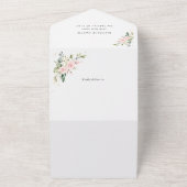 Roze bloemen, witte bloemen, groen, Baby shower All In One Uitnodiging (Buitenkant)