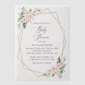 Roze bloemen, witte bloemen, groen, Baby shower Vellum Uitnodigingen (Voorkant)