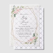 Roze bloemen, witte bloemen, groen, Baby shower Vellum Uitnodigingen (Offset (Uitnodiging))
