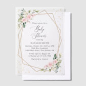 Roze bloemen, witte bloemen, groen, Baby shower Vellum Uitnodigingen (Offset)