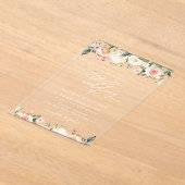 Roze bloemen, witte bloemen, groen, bruiloft acryl uitnodigingen (Laagn)