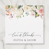 Roze bloemen, witte bloemen, groen, bruiloft bedankjes labels (Voorkant)