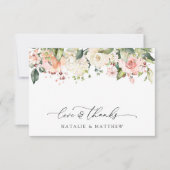 Roze bloemen, witte bloemen, groen, bruiloft bedankkaart (Voorkant)