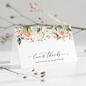 Roze bloemen, witte bloemen, groen, bruiloft bedankkaart