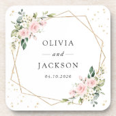 Roze bloemen, witte bloemen, groen, bruiloft bier onderzetter (Voorkant)