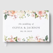 Roze bloemen, witte bloemen, groen, bruiloft gastenboek (Voorkant)