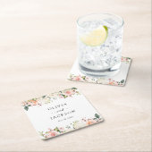 Roze bloemen, witte bloemen, groen, bruiloft kartonnen onderzetters (Insitu)