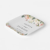 Roze bloemen, witte bloemen, groen, bruiloft papieren bordje (Gebogen)