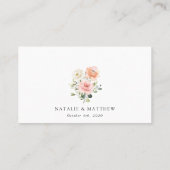 Roze bloemen, witte bloemen, groen, bruiloft plaatskaartje (Achterkant)