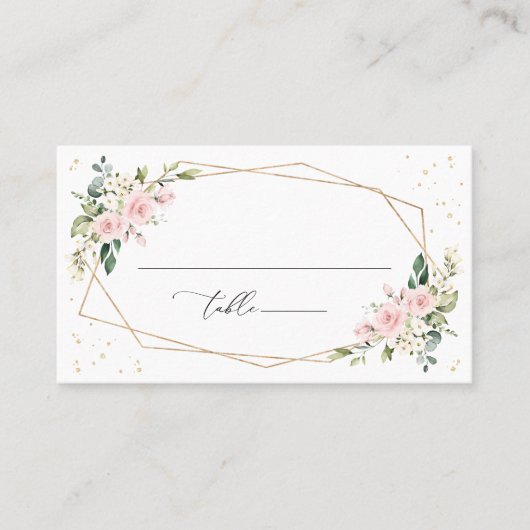 Roze bloemen, witte bloemen, groen, bruiloft plaatskaartje (Voorkant)