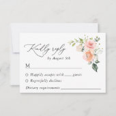 Roze bloemen, witte bloemen, groen, bruiloft RSVP kaartje (Voorkant)