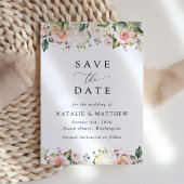 Roze bloemen, witte bloemen, groen, bruiloft save the date