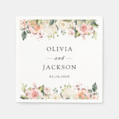 Roze bloemen, witte bloemen, groen, bruiloft servet (Voorkant)