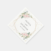 Roze bloemen, witte bloemen, groen, bruiloft servet (Hoek)