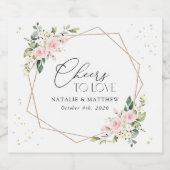 Roze bloemen, witte bloemen, groen, bruiloft sparkling wijnetiket (Enkel label)
