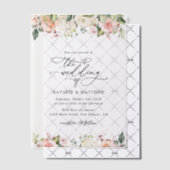 Roze bloemen, witte bloemen, groen, bruiloft vellum uitnodigingen (Offset (Uitnodiging))