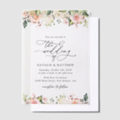 Roze bloemen, witte bloemen, groen, bruiloft vellum uitnodigingen (Offset)