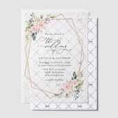 Roze bloemen, witte bloemen, groen, bruiloft vellum uitnodigingen (Offset (Uitnodiging))