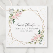 Roze bloemen, witte bloemen, groen, verjaardag bedankjes labels (Voorkant)