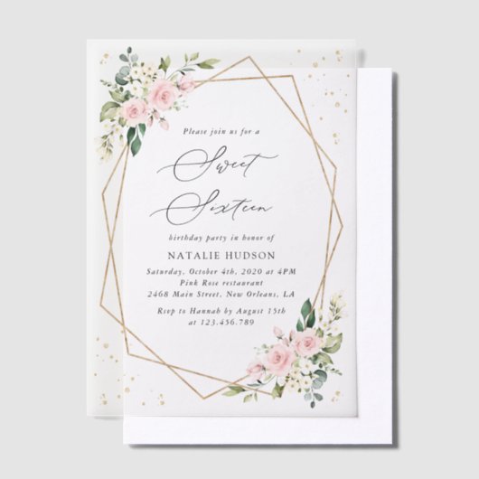 Roze bloemen, witte bloemen, groen, zoet 16 vellum uitnodigingen (Offset)