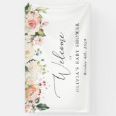 Roze bloemen, Witte bloemen, welkom Baby shower Spandoek (Verticaal)