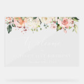 Roze bloemen, Witte bloemen, Welkomstwoord Acryl Bord (Voorkant)