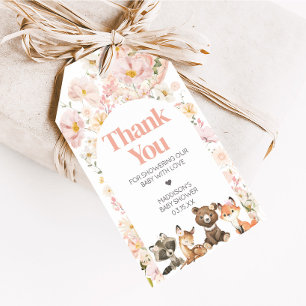 Roze Bloemen Woodland Dier Baby shower Favoriet Ta Cadeaulabel