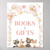 Roze Bloemen Woodland Dieren Boeken en geschenken Poster (Voorkant)