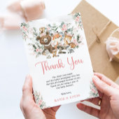 Roze Bloemen Woodland Dieren Groen Baby shower Bedankkaart