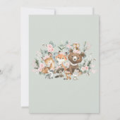Roze Bloemen Woodland Dieren Groen Baby shower Bedankkaart (Achterkant)