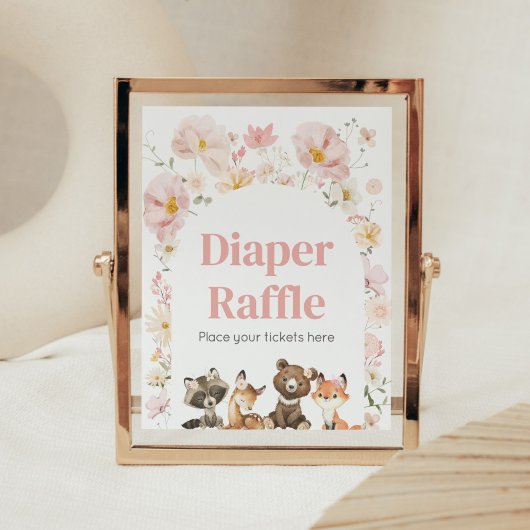 Roze Bloemen Woodland Dieren Luier Raffle Poster