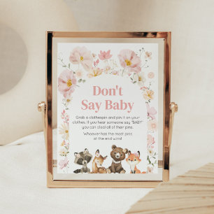 Roze Bloemen Woodland Dieren zeggen geen Baby Poster