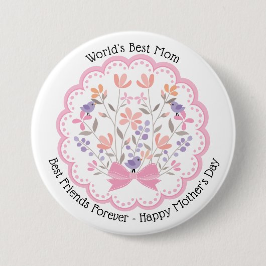 Roze Bloemen World's Best Mom Moederdag Button (Voorkant)