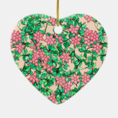 Roze bloemen, zachte perzikachtergrond keramisch ornament (Achterkant)