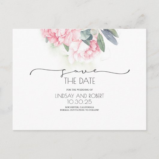 Roze Bloemen Zachte  Save the Date Aankondigingskaart (Voorkant)