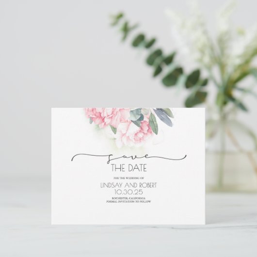 Roze Bloemen Zachte  Save the Date Aankondigingskaart (Staand voorkant)