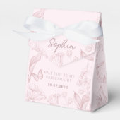 Roze bloemen zal je mijn bruidsmeisje voorstel bedankdoosjes (Voorkant Zijde)