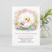 Roze Bloemen Zalig Duckling Meisje Baby shower Kaart (Staand voorkant)