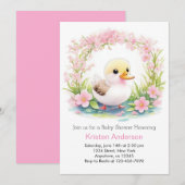 Roze Bloemen Zalig Duckling Meisje Baby shower Kaart (Voorkant / Achterkant)
