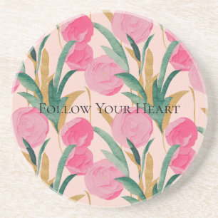 Roze bloemen zandsteen onderzetter